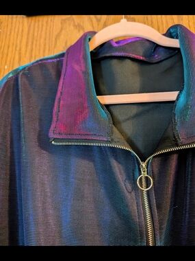 SHEIN Iridescent Bomber Jacket - Black with Purple & Teal Sheen